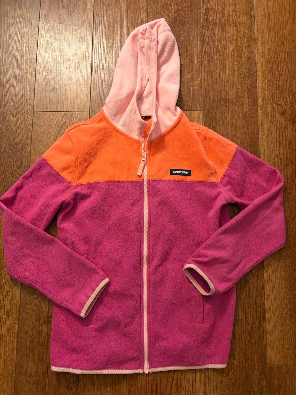 Lands' End Kids' Colorblock Pink & Peach Fleece Hoodie
